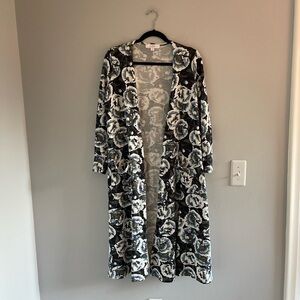 Lularoe Long Cardigan Sweater Women's S Blue Floral Knit Open Front Long Sleeve